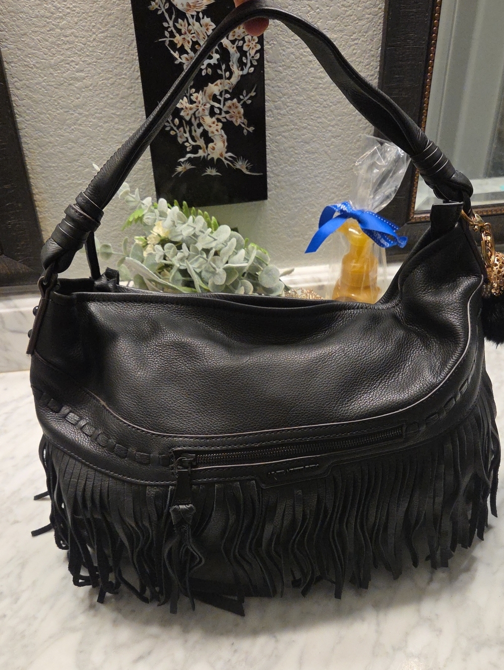 NWOT AIMEE KESTENBERG Black Fringe Leather Hobo Shoulder Bag